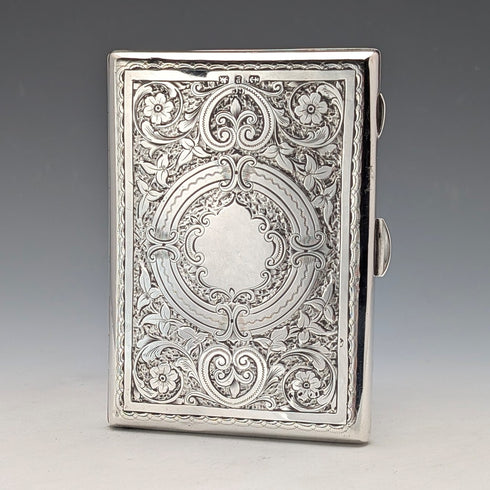 1898 British antique sterling silver double door card case 83g Charles Chesterman